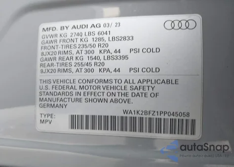 2023 Audi Q4 E-Tron Premium 50 Quattro из США, поврежденный, VIN WA1K2BFZ1PP045058